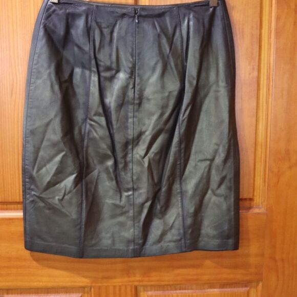 Kay Unger Black Leather Mini Skirt 10 Gothic Corporate Goth - Picture 4 of 10